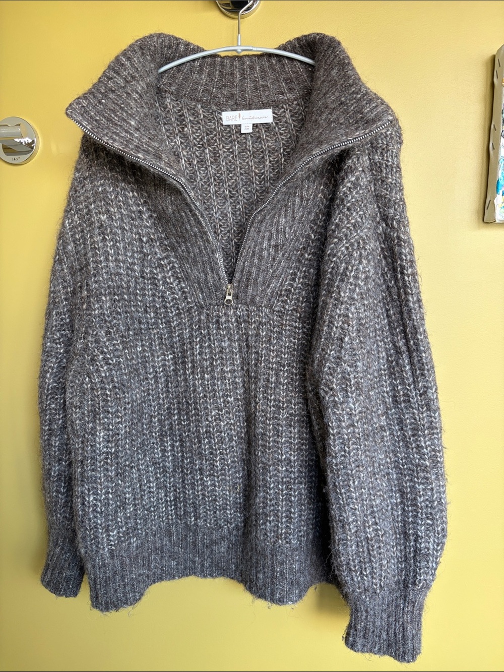 Bare Knitwear Gray Half-Zip Turtleneck Sweater